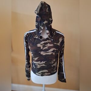 NEW!Hot Kiss Camouflage Hooded Long Sleeve Drawstring Waist Sweatshirt
